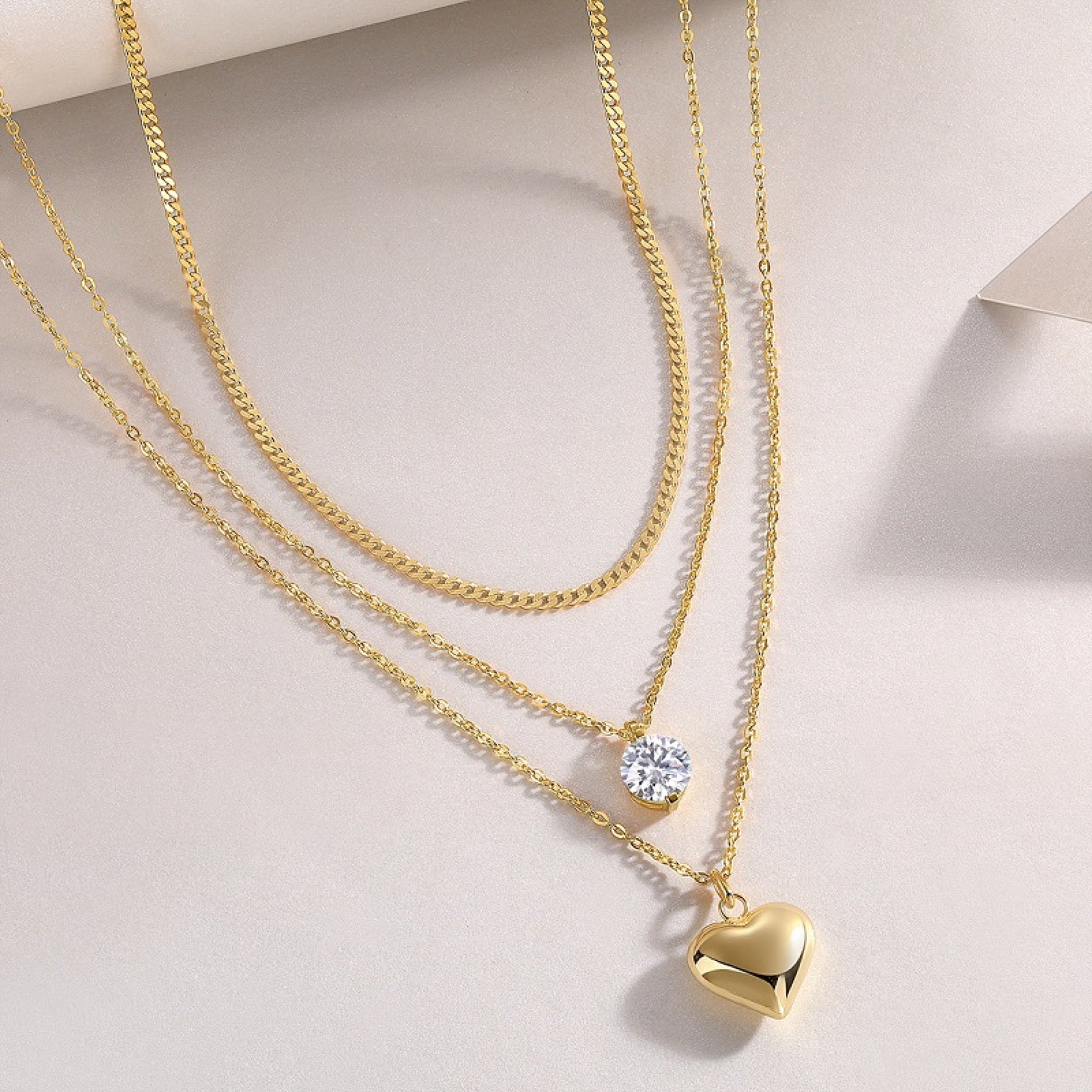 Amora 2 Carat Moissanite Layered Heart Necklace in Gold-Tone Sterling Silver