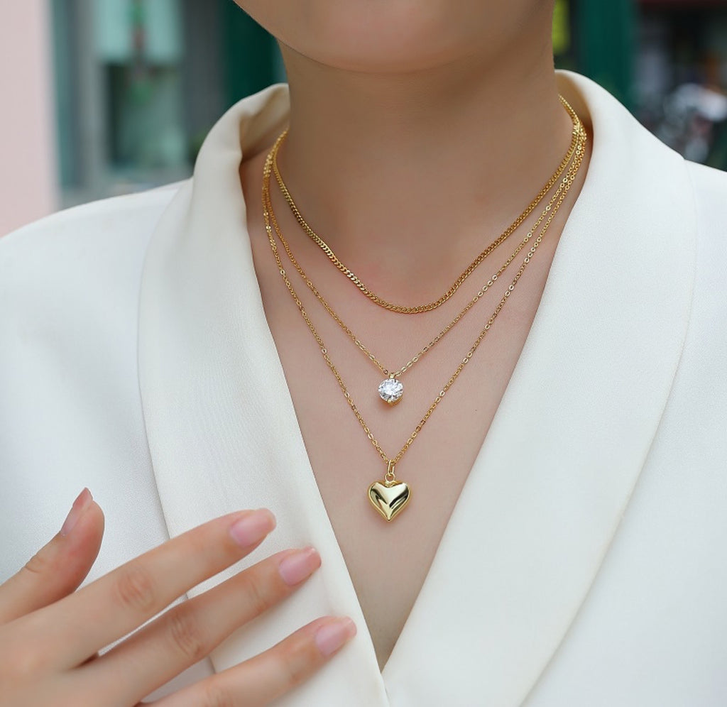 Amora 2 Carat Moissanite Layered Heart Necklace in Gold-Tone Sterling Silver