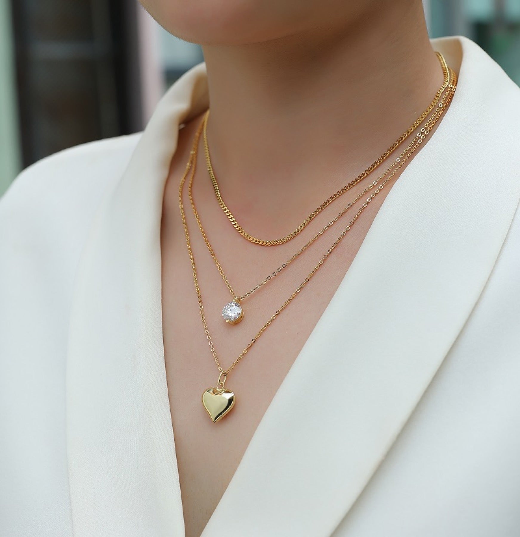 Amora 2 Carat Moissanite Layered Heart Necklace in Gold-Tone Sterling Silver