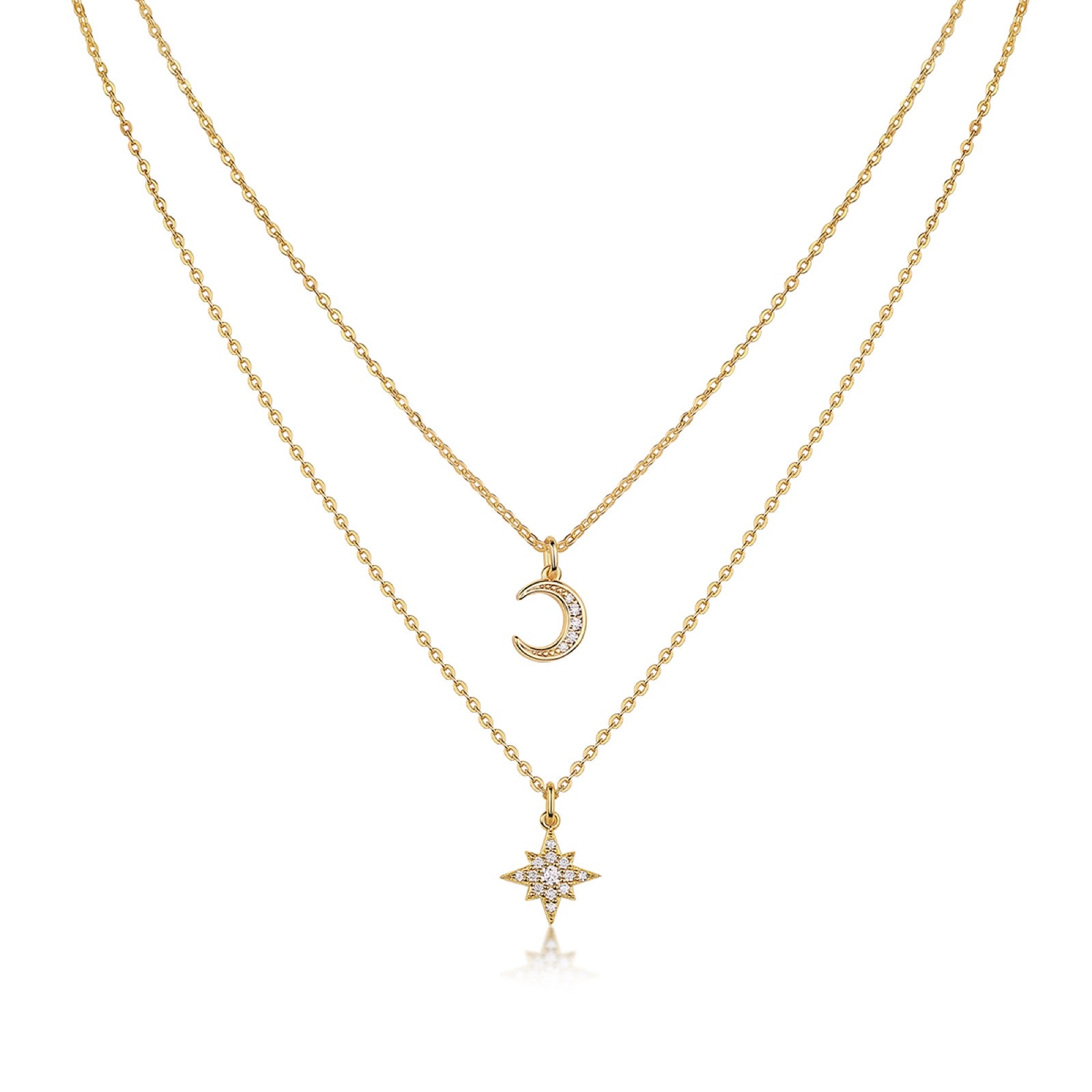Nebula Moissanite Layered Celestial Necklace in Gold-Tone Sterling Silver