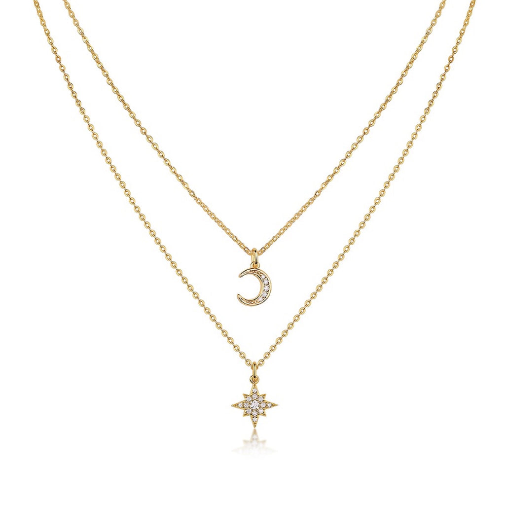 Nebula Moissanite Layered Celestial Necklace in Gold-Tone Sterling Silver