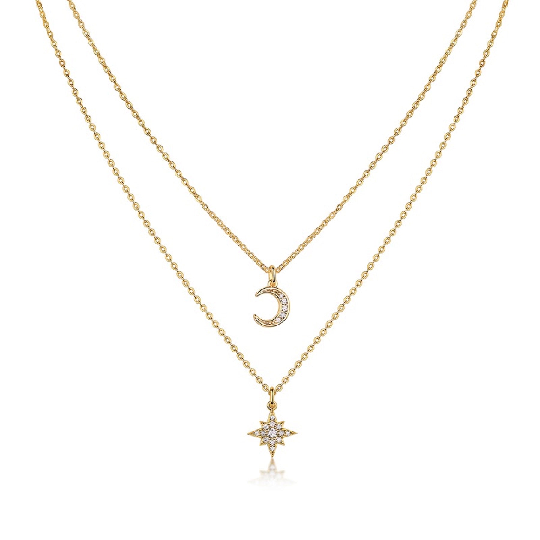 Nebula Moissanite Layered Celestial Necklace in Gold-Tone Sterling Silver