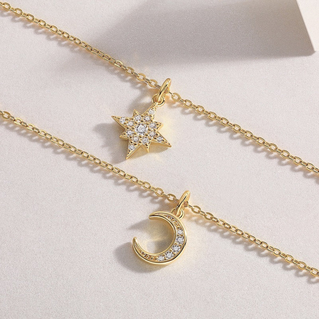 Nebula Moissanite Layered Celestial Necklace in Gold-Tone Sterling Silver