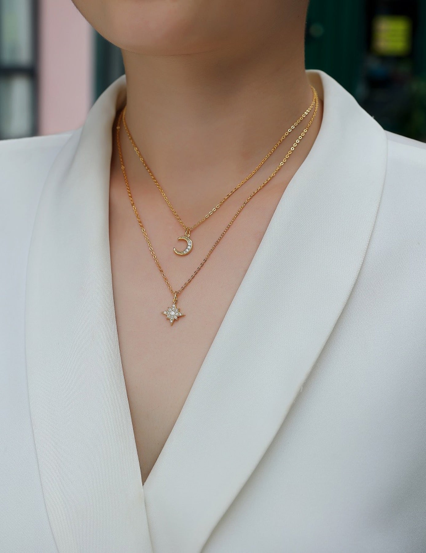 Nebula Moissanite Layered Celestial Necklace in Gold-Tone Sterling Silver