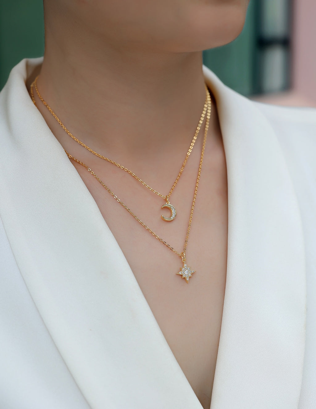 Nebula Moissanite Layered Celestial Necklace in Gold-Tone Sterling Silver