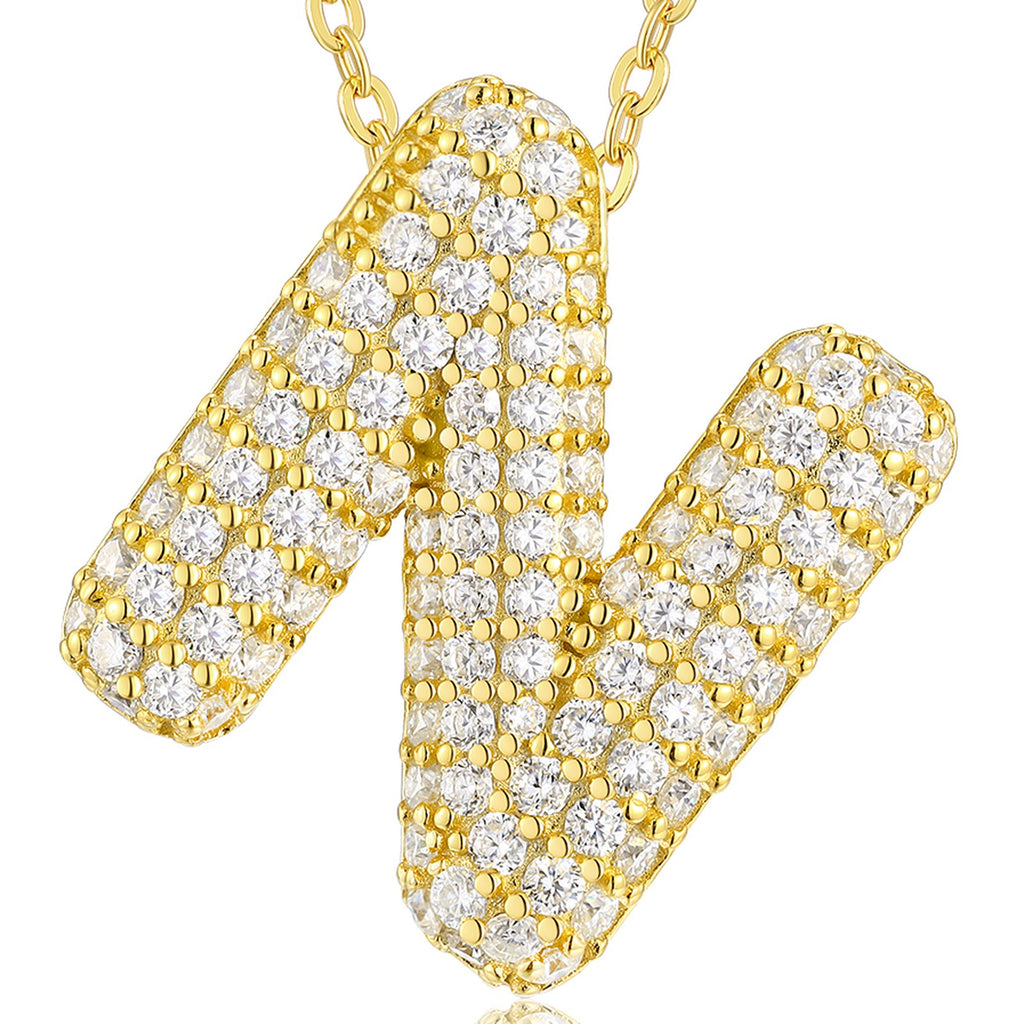 Initial N Moissanite Bubble Pendant Necklace in Gold-Tone Sterling Silver — detail