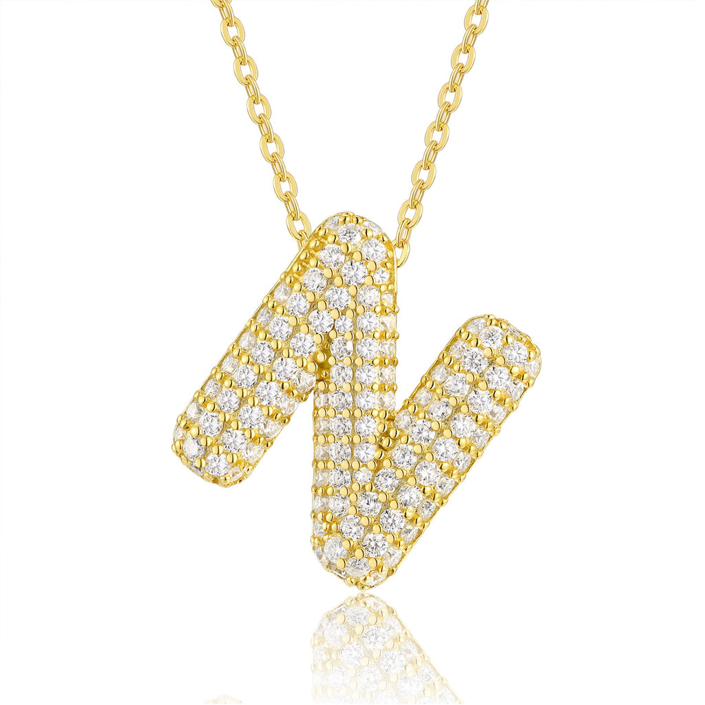 Initial N Moissanite Bubble Pendant Necklace in Gold-Tone Sterling Silver