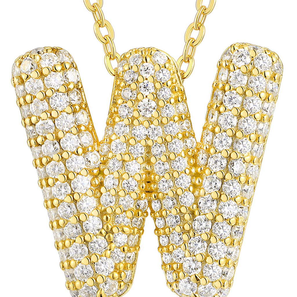 Initial W Moissanite Bubble Pendant Necklace in Gold-Tone Sterling Silver — detail