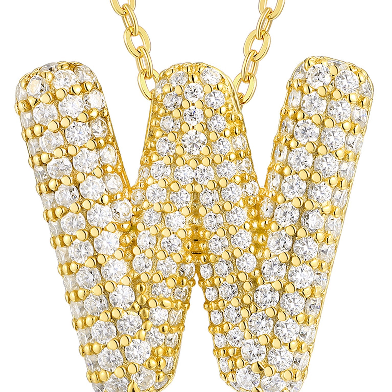 Initial W Moissanite Bubble Pendant Necklace in Gold-Tone Sterling Silver — detail