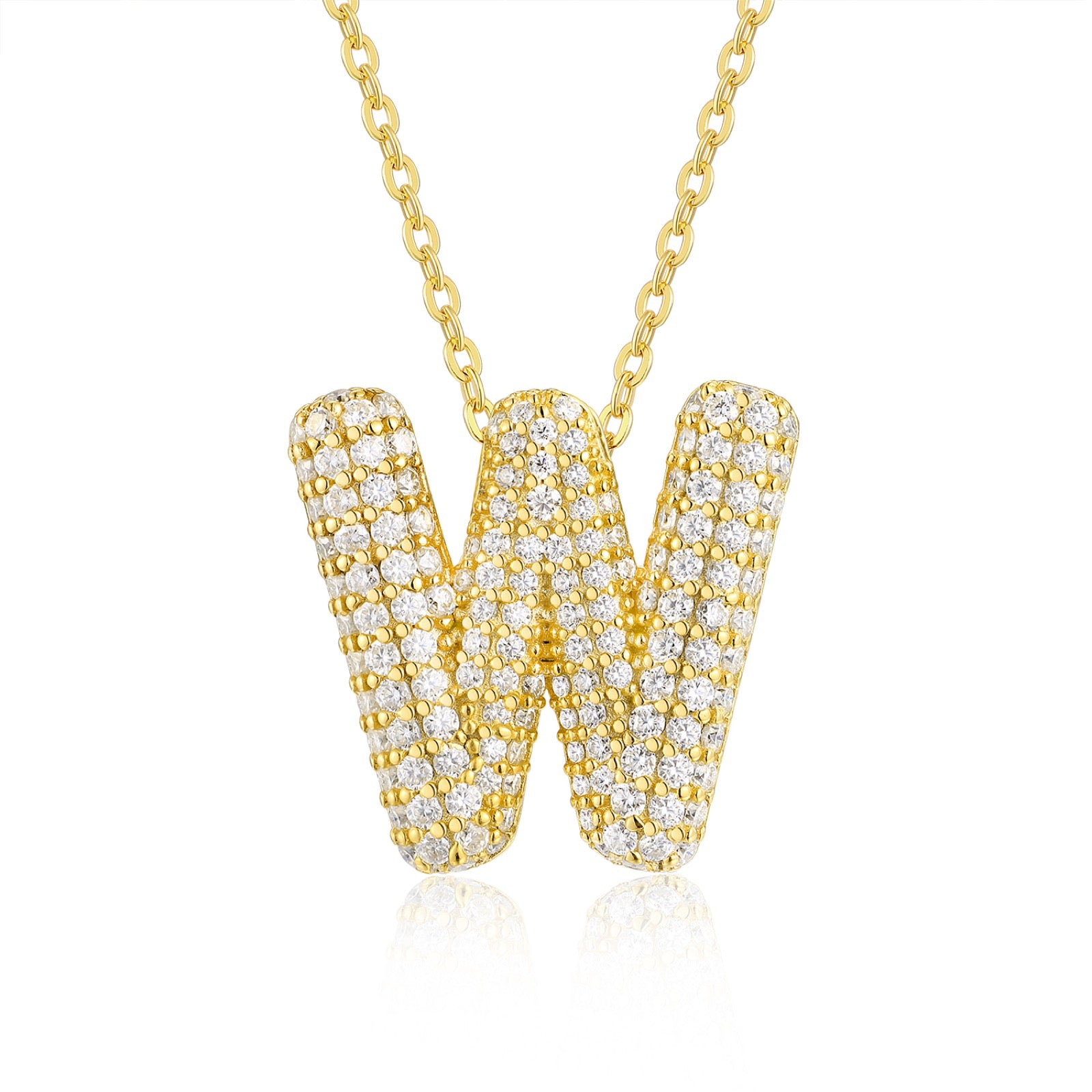 Initial W Moissanite Bubble Pendant Necklace in Gold-Tone Sterling Silver