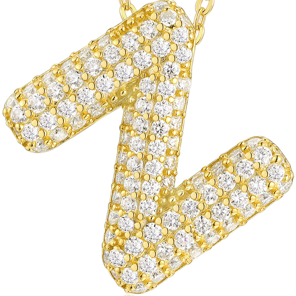 Initial Z Moissanite Bubble Pendant Necklace in Gold-Tone Sterling Silver — detail