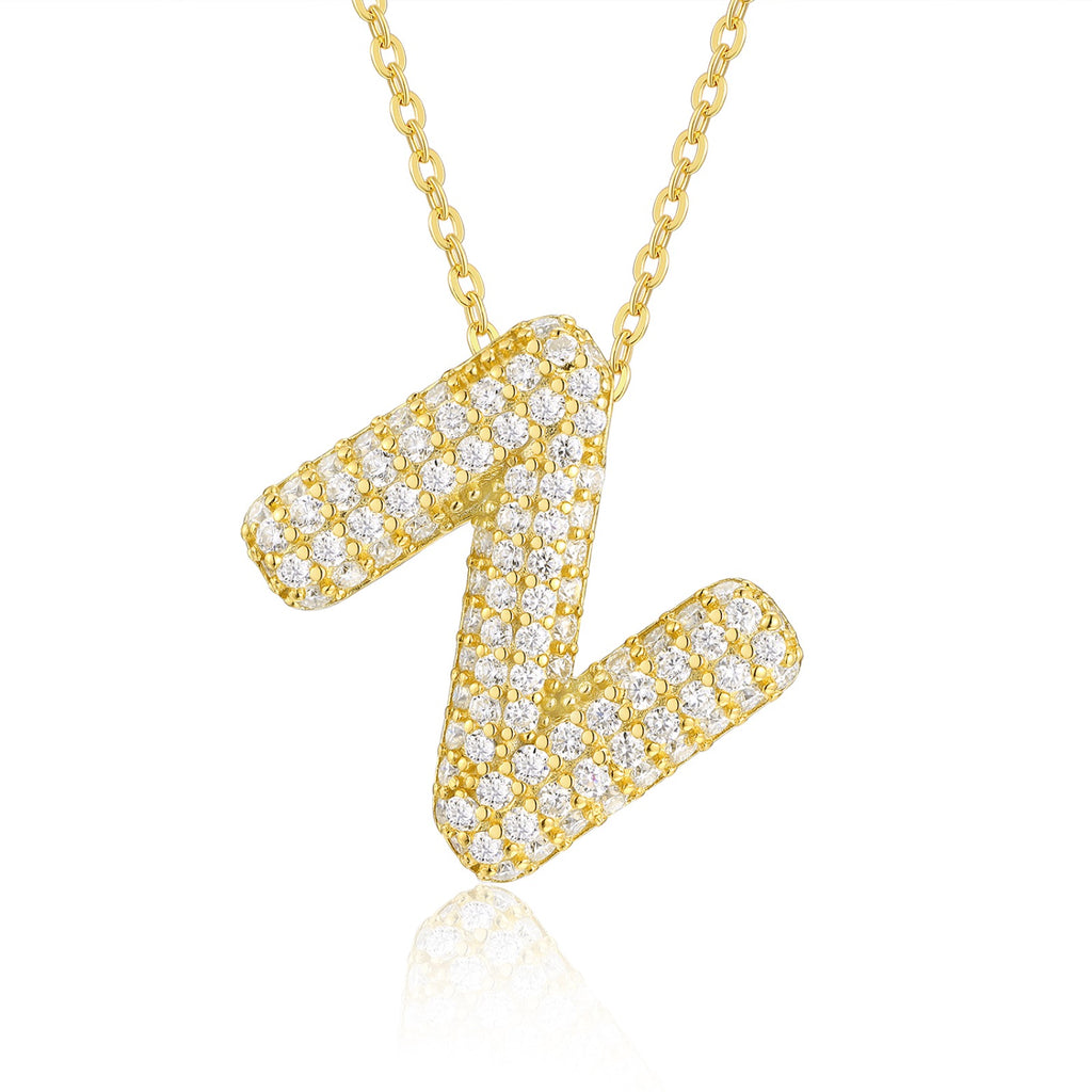 Initial Z Moissanite Bubble Pendant Necklace in Gold-Tone Sterling Silver