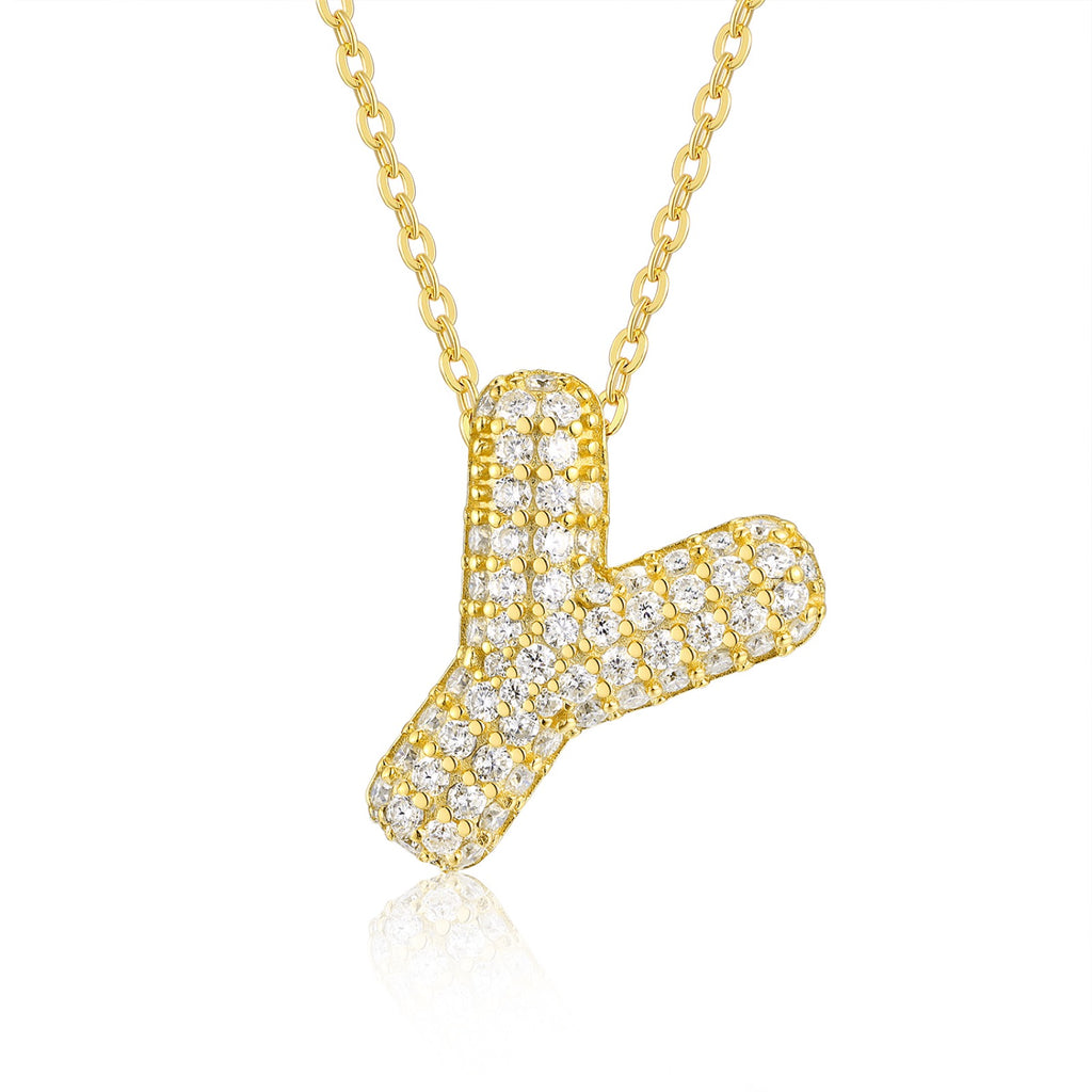 Initial Y Moissanite Bubble Pendant Necklace in Gold-Tone Sterling Silver