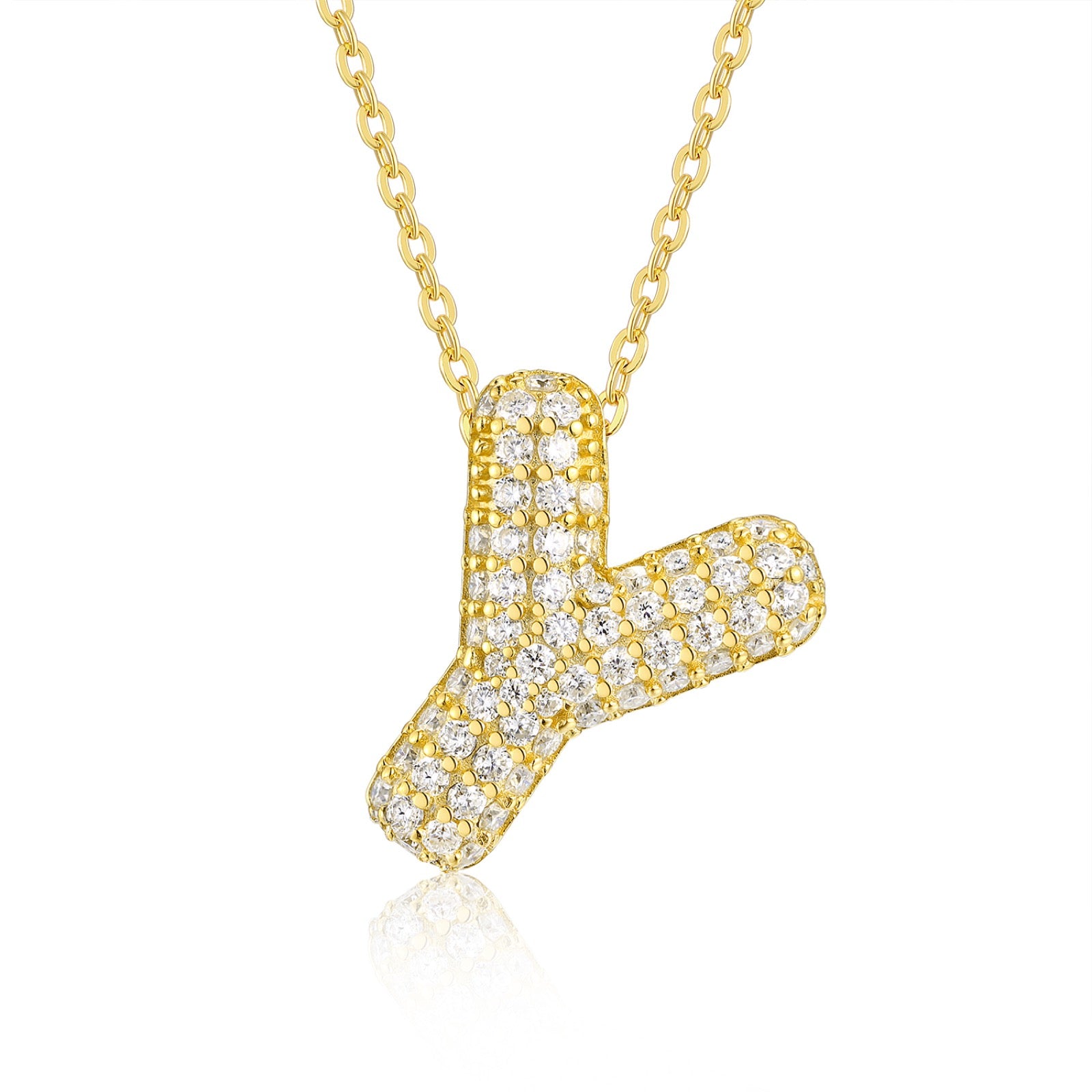 Initial Y Moissanite Bubble Pendant Necklace in Gold-Tone Sterling Silver
