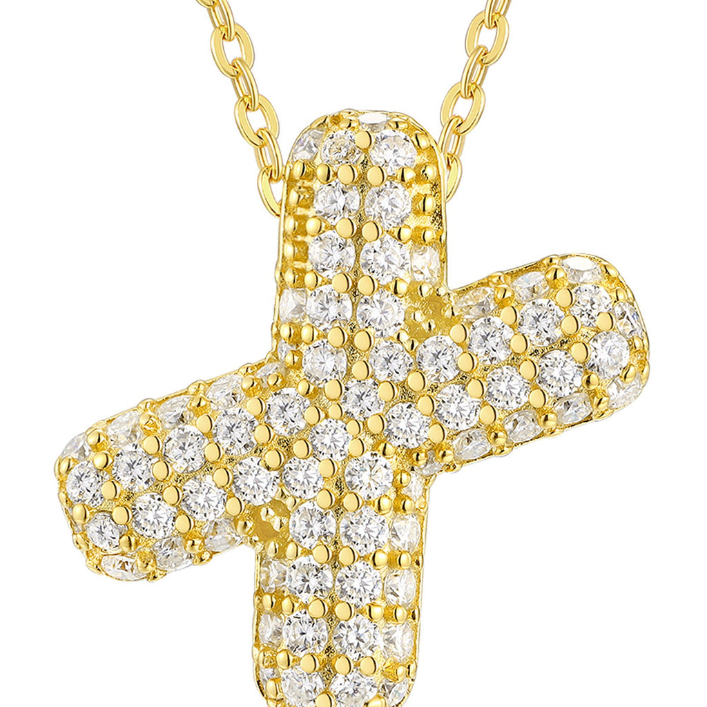 Initial X Moissanite Bubble Pendant Necklace in Gold-Tone Sterling Silver — detail