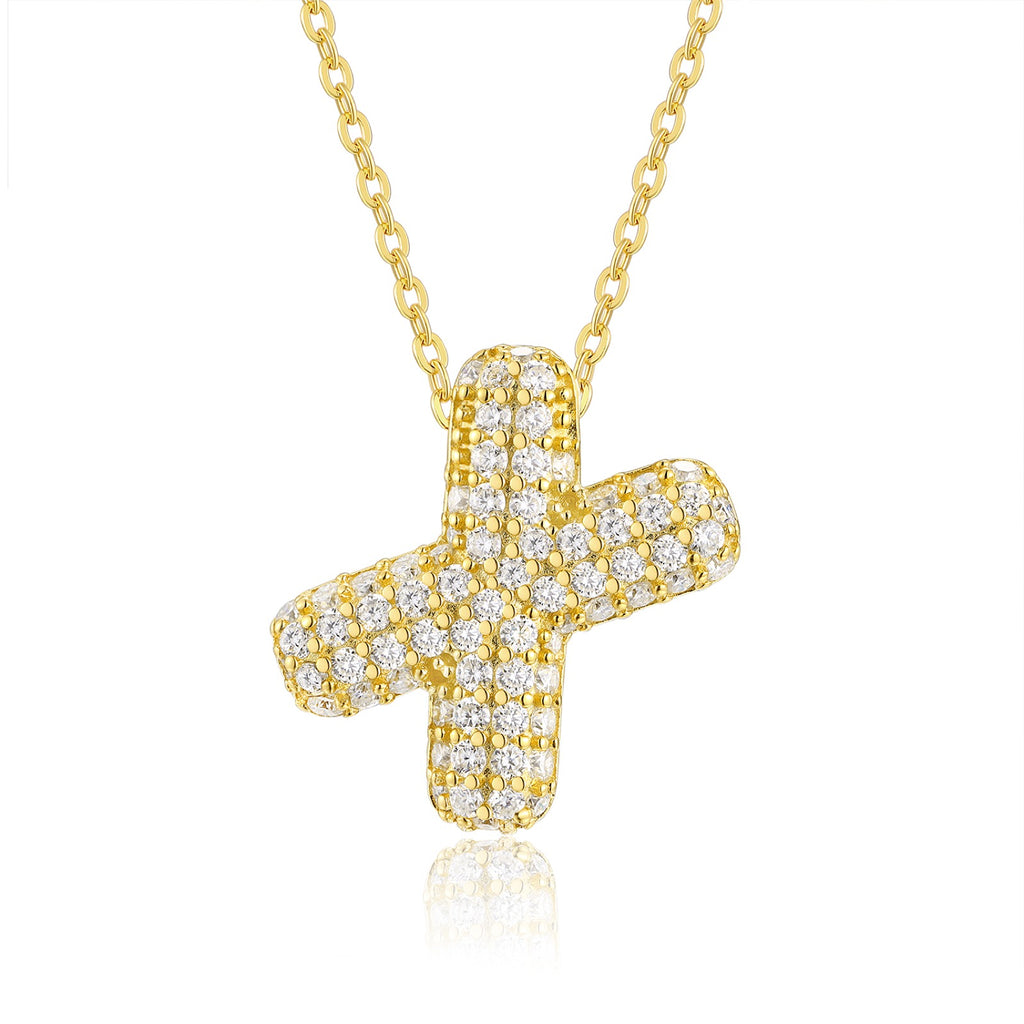 Initial X Moissanite Bubble Pendant Necklace in Gold-Tone Sterling Silver