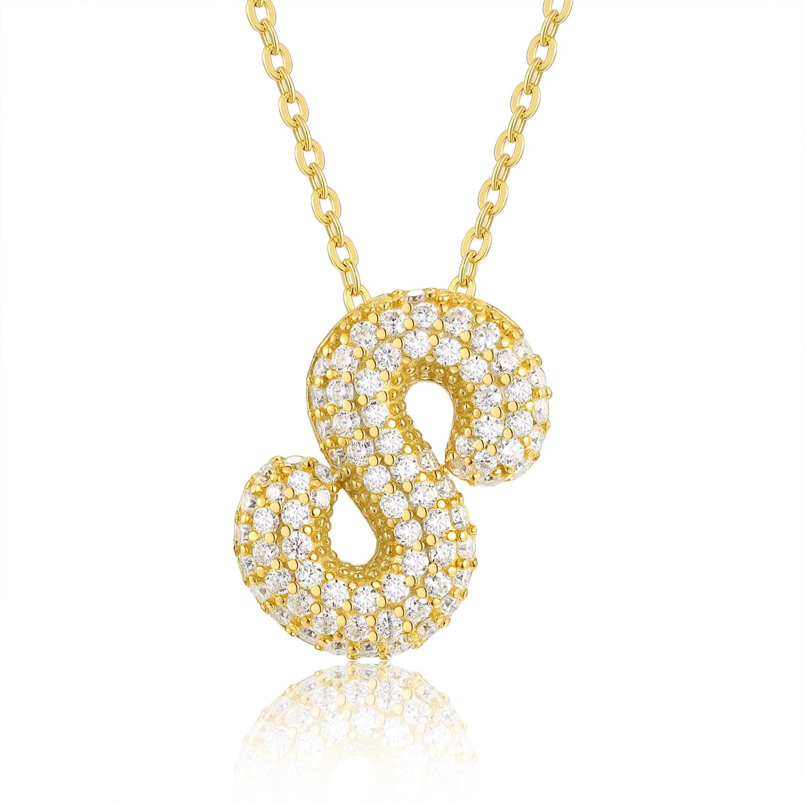 Initial S Moissanite Bubble Pendant Necklace in Gold-Tone Sterling Silver