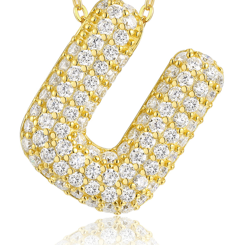 Initial U Moissanite Bubble Pendant Necklace in Gold-Tone Sterling Silver — detail