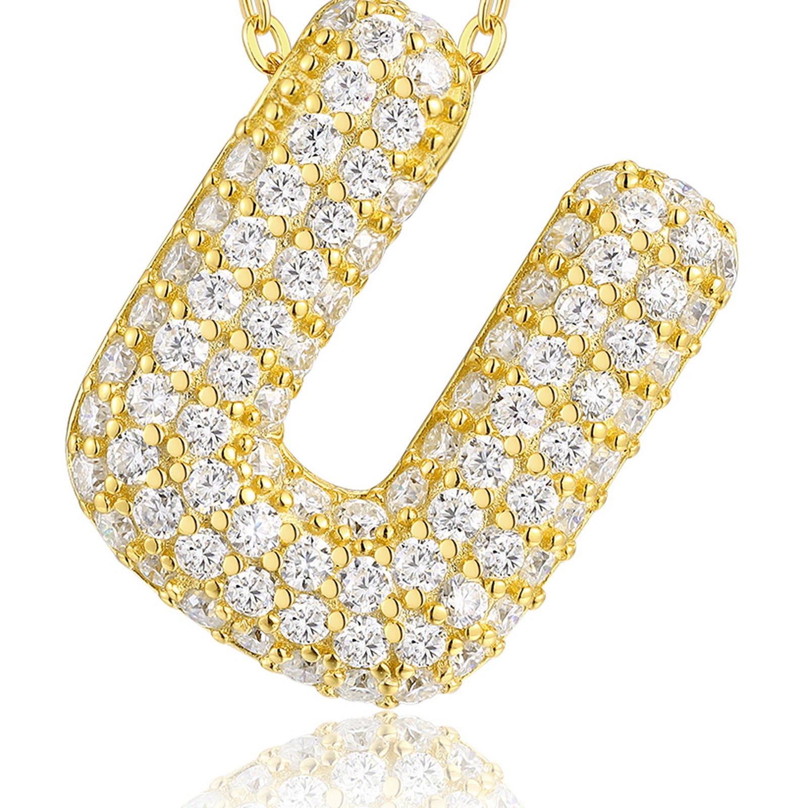 Initial U Moissanite Bubble Pendant Necklace in Gold-Tone Sterling Silver — detail