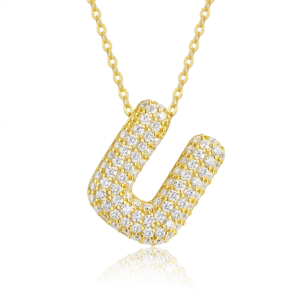 Initial U Moissanite Bubble Pendant Necklace in Gold-Tone Sterling Silver