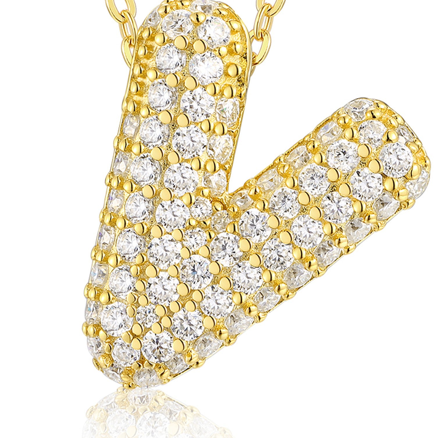 Initial V Moissanite Bubble Pendant Necklace in Gold-Tone Sterling Silver — detail