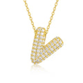 Initial V Moissanite Bubble Pendant Necklace in Gold-Tone Sterling Silver