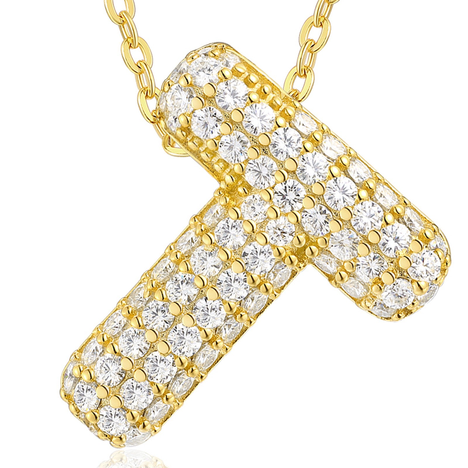 Initial T Moissanite Bubble Pendant Necklace in Gold-Tone Sterling Silver — detail