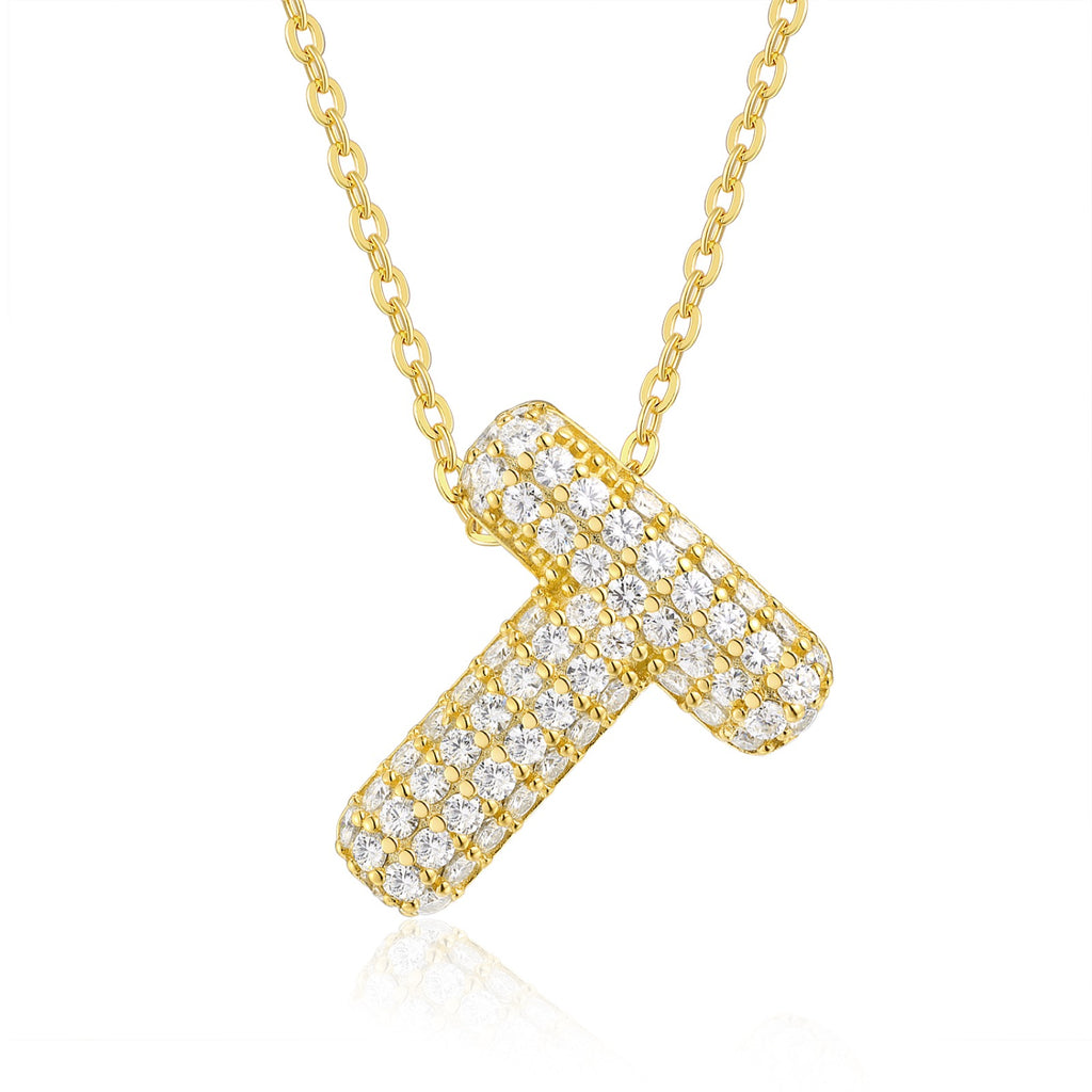 Initial T Moissanite Bubble Pendant Necklace in Gold-Tone Sterling Silver