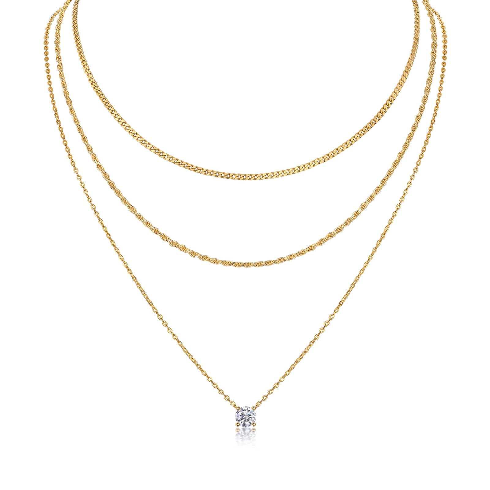 Torrent 1 Carat Moissanite Triple Layered Necklace in Gold-Tone Sterling Silver