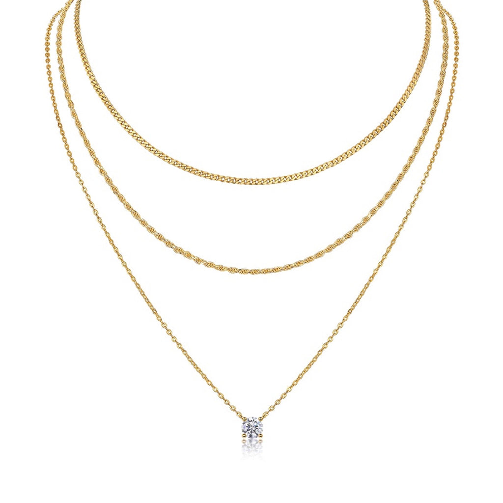 Torrent 1 Carat Moissanite Triple Layered Necklace in Gold-Tone Sterling Silver