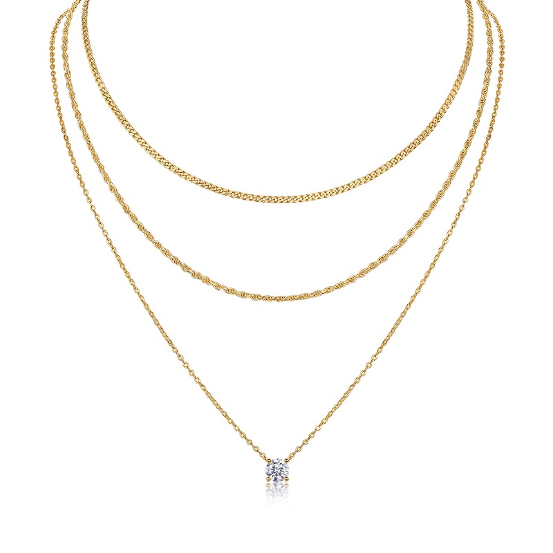 Torrent 1 Carat Moissanite Triple Layered Necklace in Gold-Tone Sterling Silver