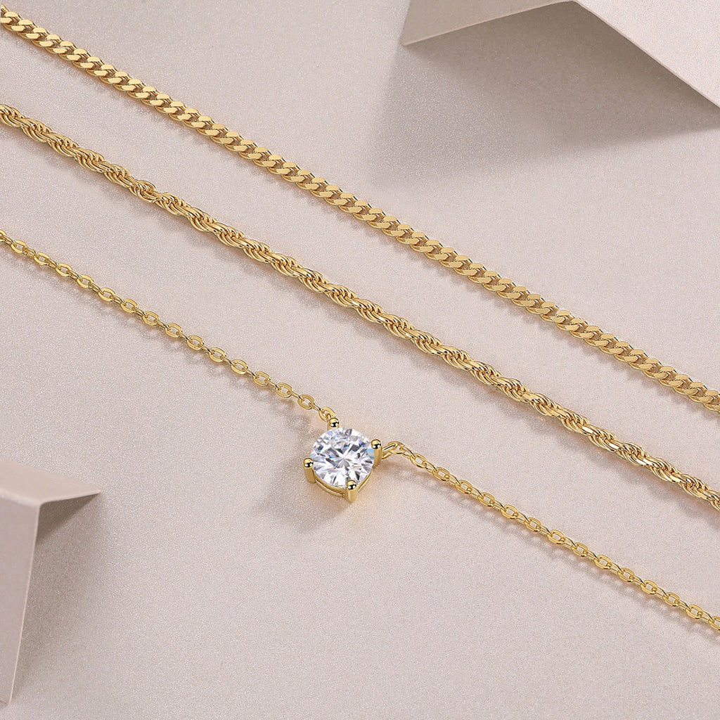 Torrent 1 Carat Moissanite Triple Layered Necklace in Gold-Tone Sterling Silver
