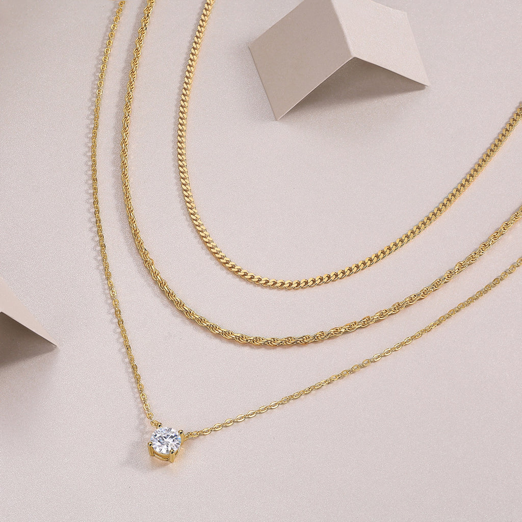 Torrent 1 Carat Moissanite Triple Layered Necklace in Gold-Tone Sterling Silver