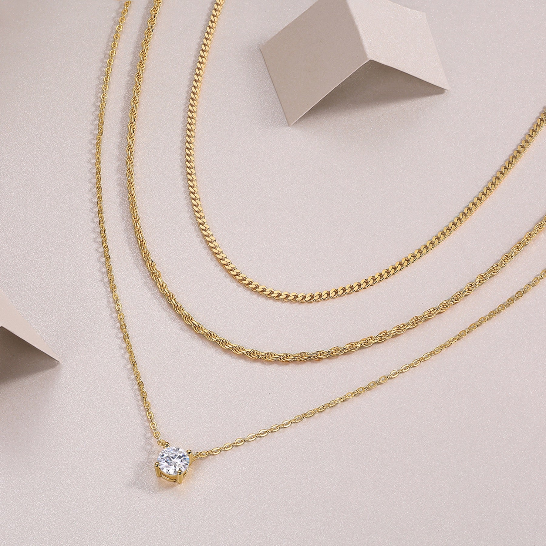 Torrent 1 Carat Moissanite Triple Layered Necklace in Gold-Tone Sterling Silver
