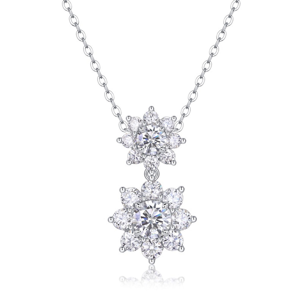 Sunbloom 1 Carat Moissanite Flower Pendant Necklace in Sterling Silver