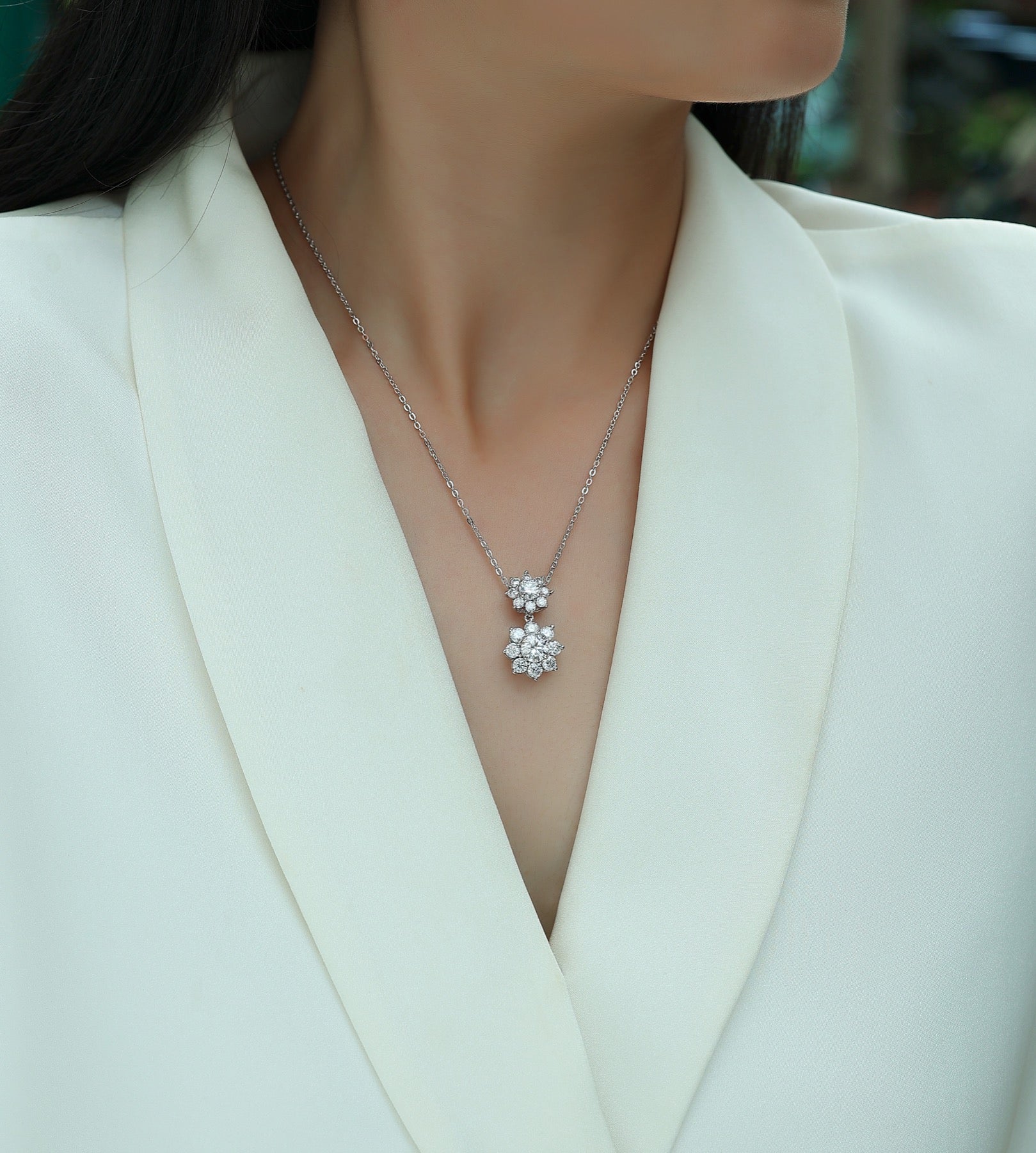 Sunbloom 1 Carat Moissanite Flower Pendant Necklace in Sterling Silver