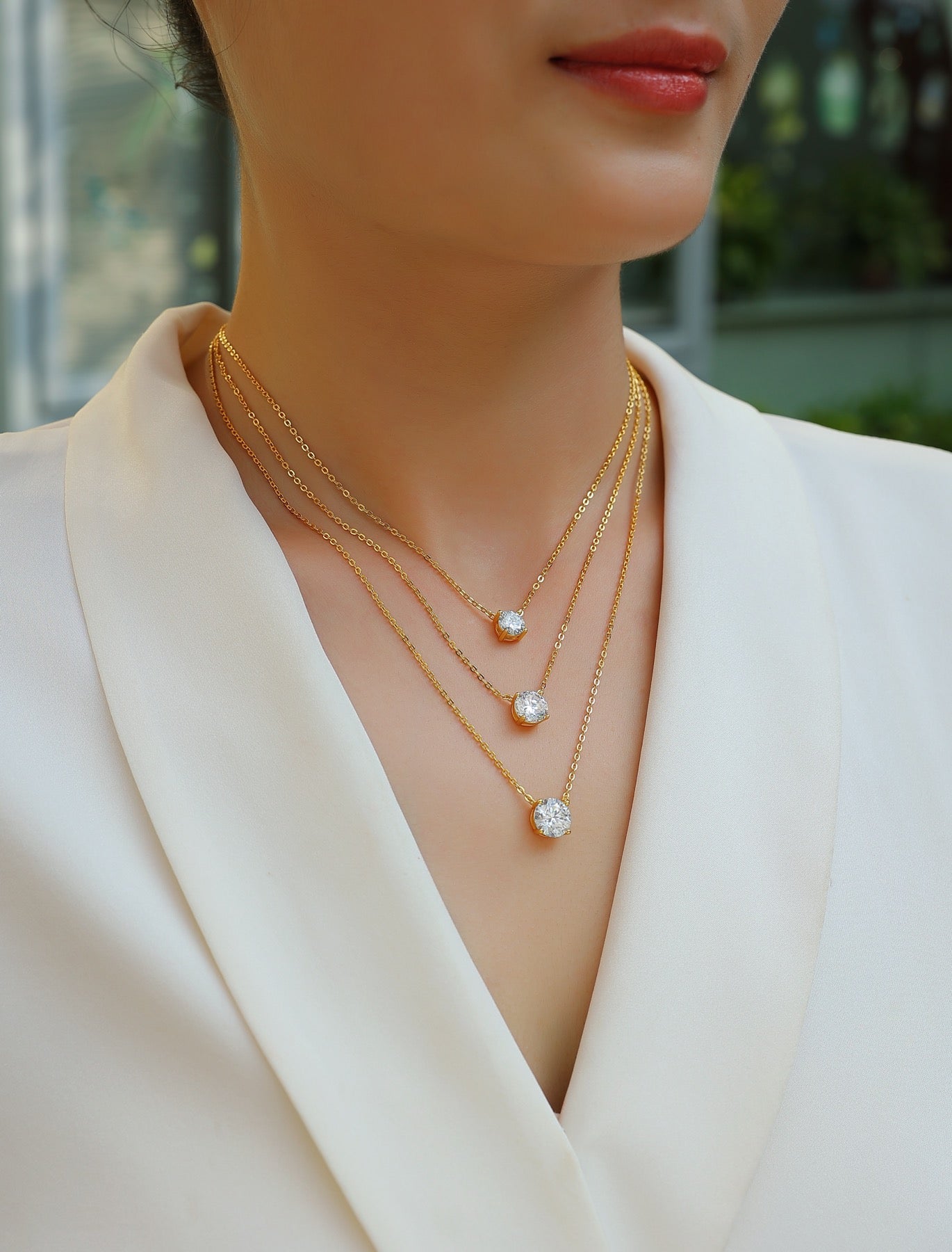 Frost Moissanite Layered Necklace in Gold-Tone Sterling Silver