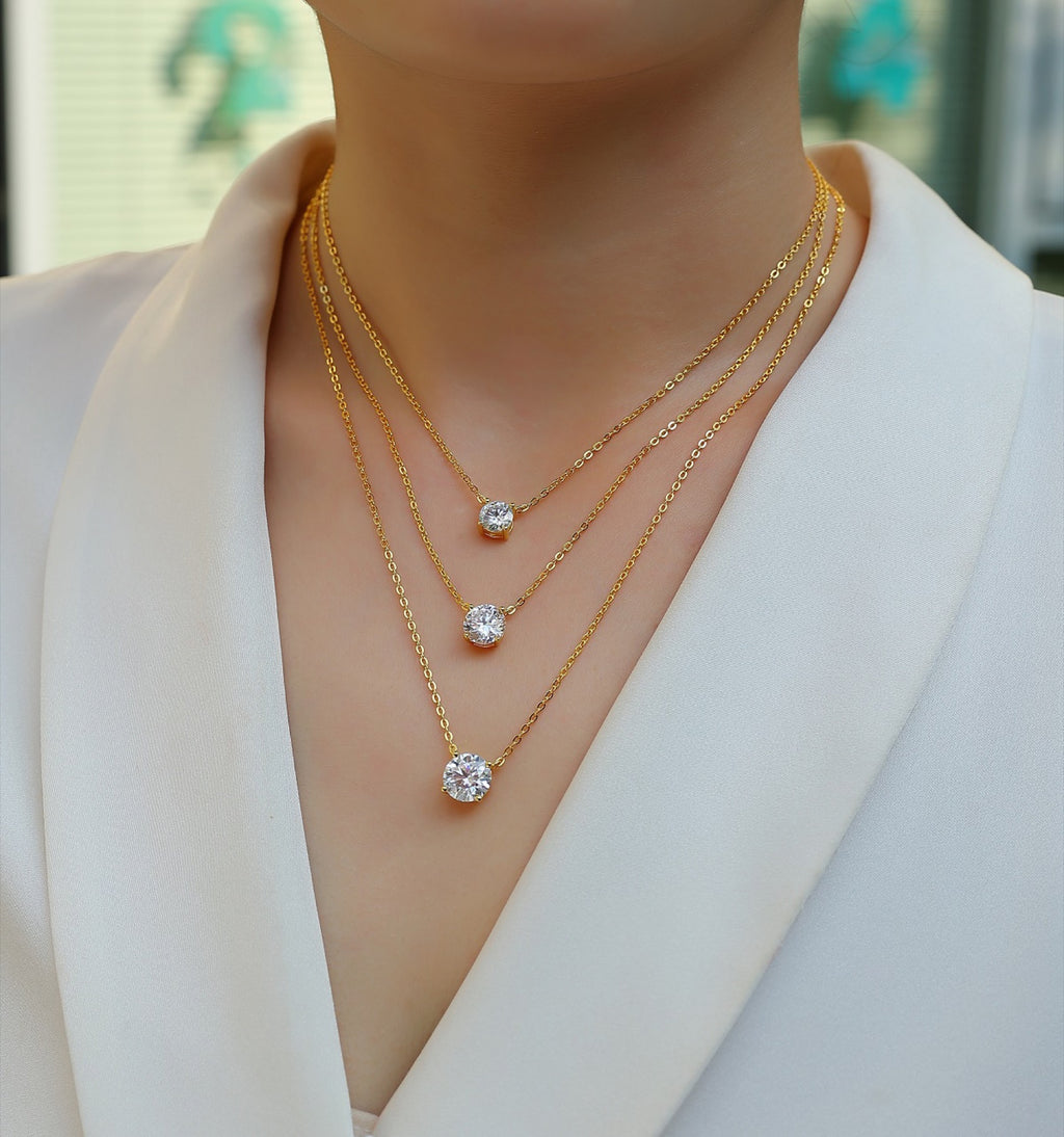 Frost Moissanite Layered Necklace in Gold-Tone Sterling Silver