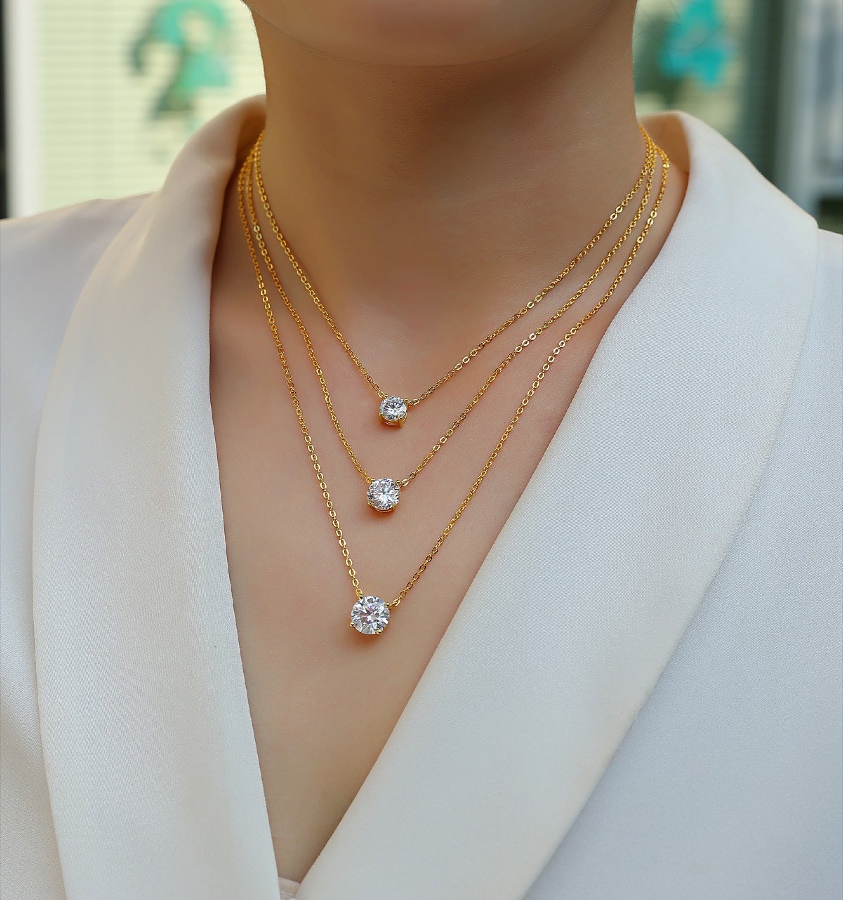 Frost Moissanite Layered Necklace in Gold-Tone Sterling Silver