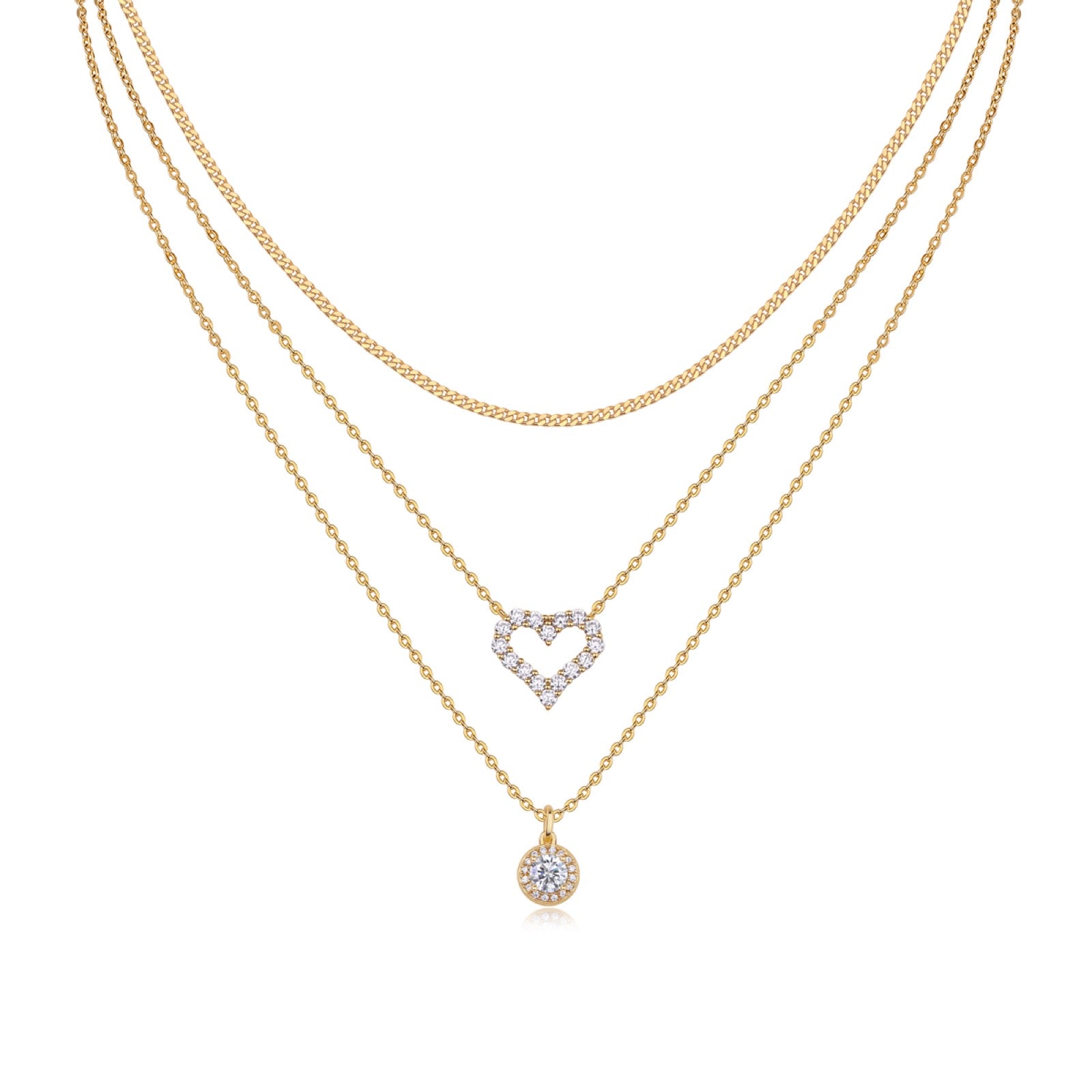 Harmony Moissanite Layered Heart Necklace in Gold-Tone Sterling Silver