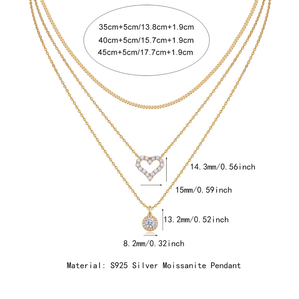 Harmony Moissanite Layered Heart Necklace in Gold-Tone Sterling Silver