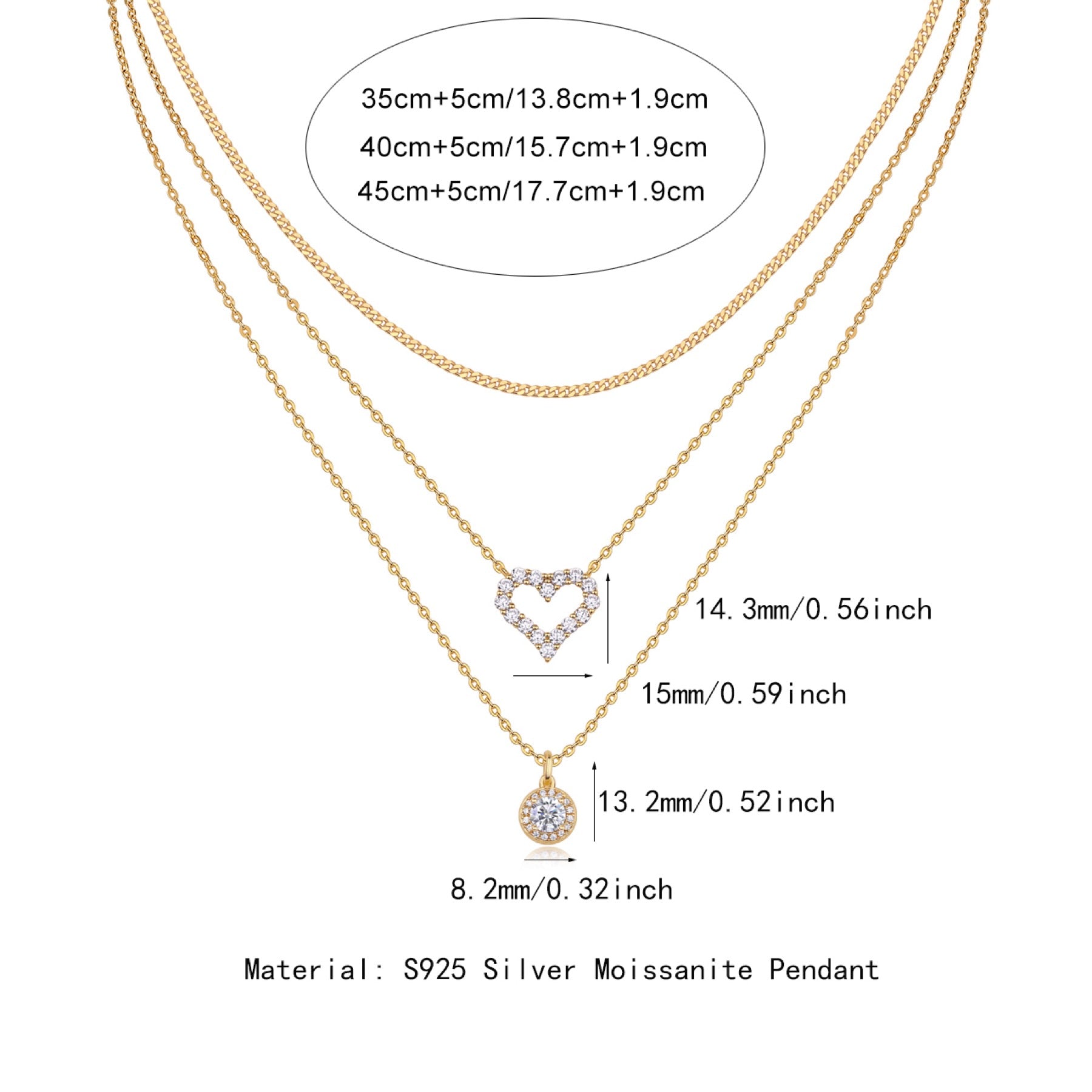 Harmony Moissanite Layered Heart Necklace in Gold-Tone Sterling Silver