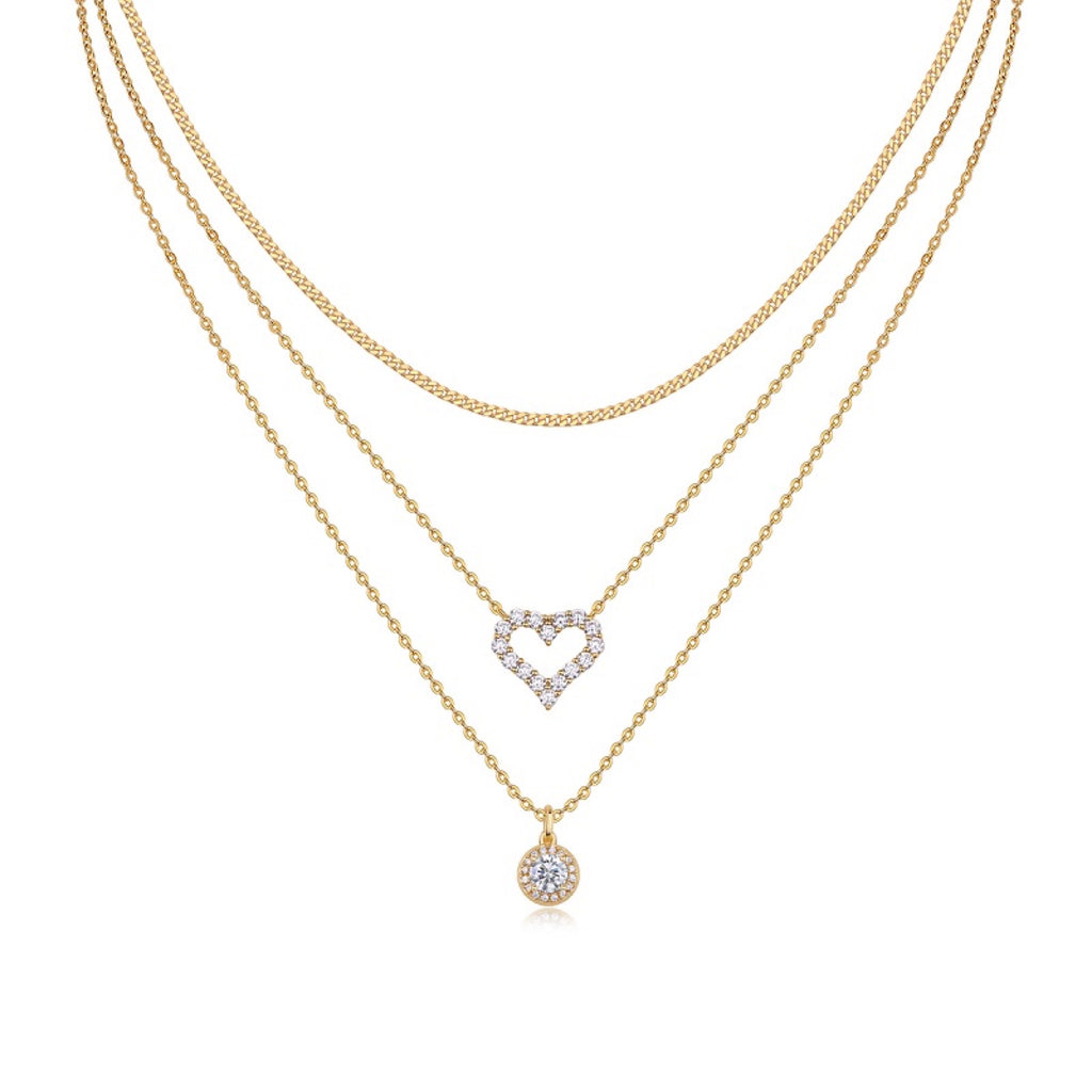 Harmony Moissanite Layered Heart Necklace in Gold-Tone Sterling Silver