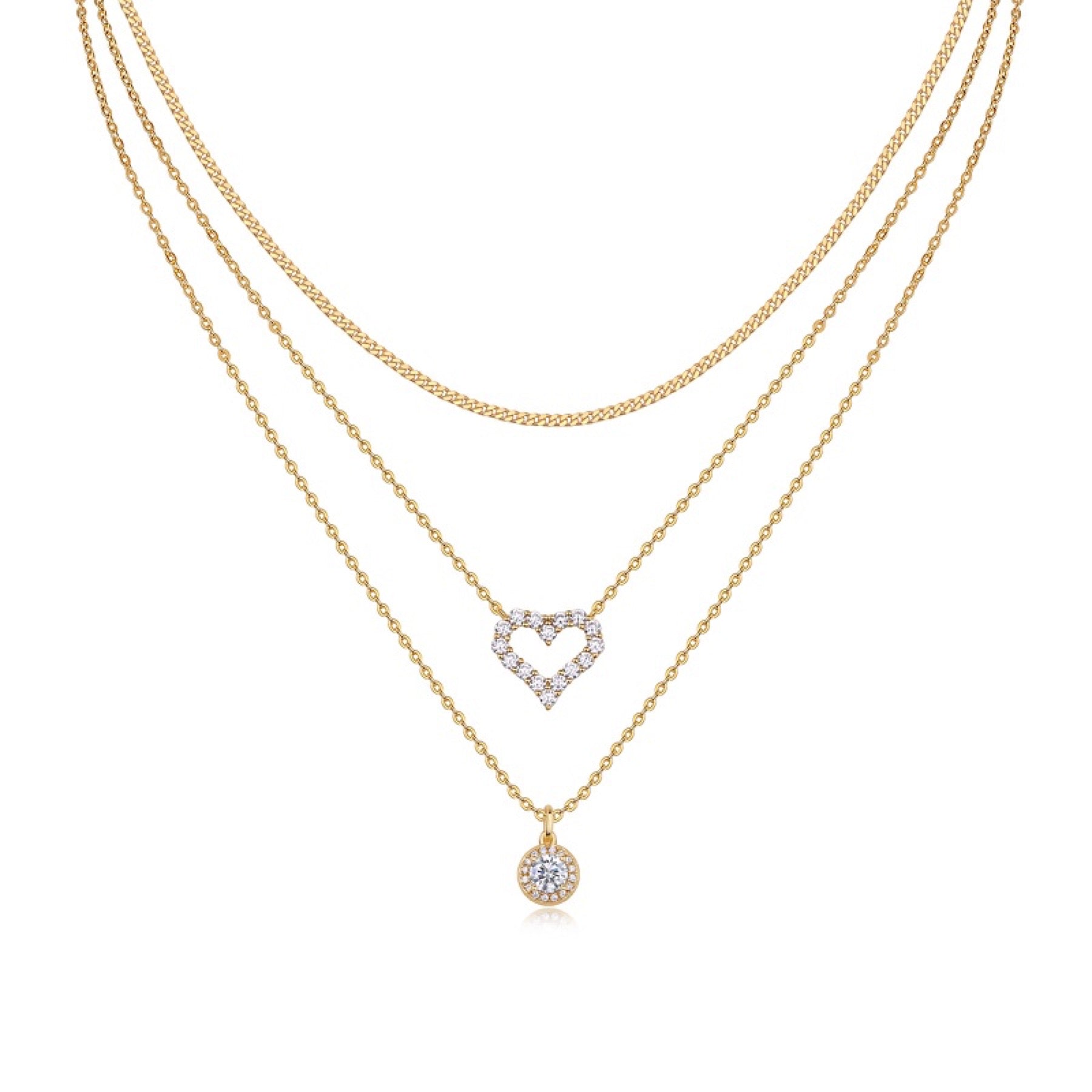 Harmony Moissanite Layered Heart Necklace in Gold-Tone Sterling Silver
