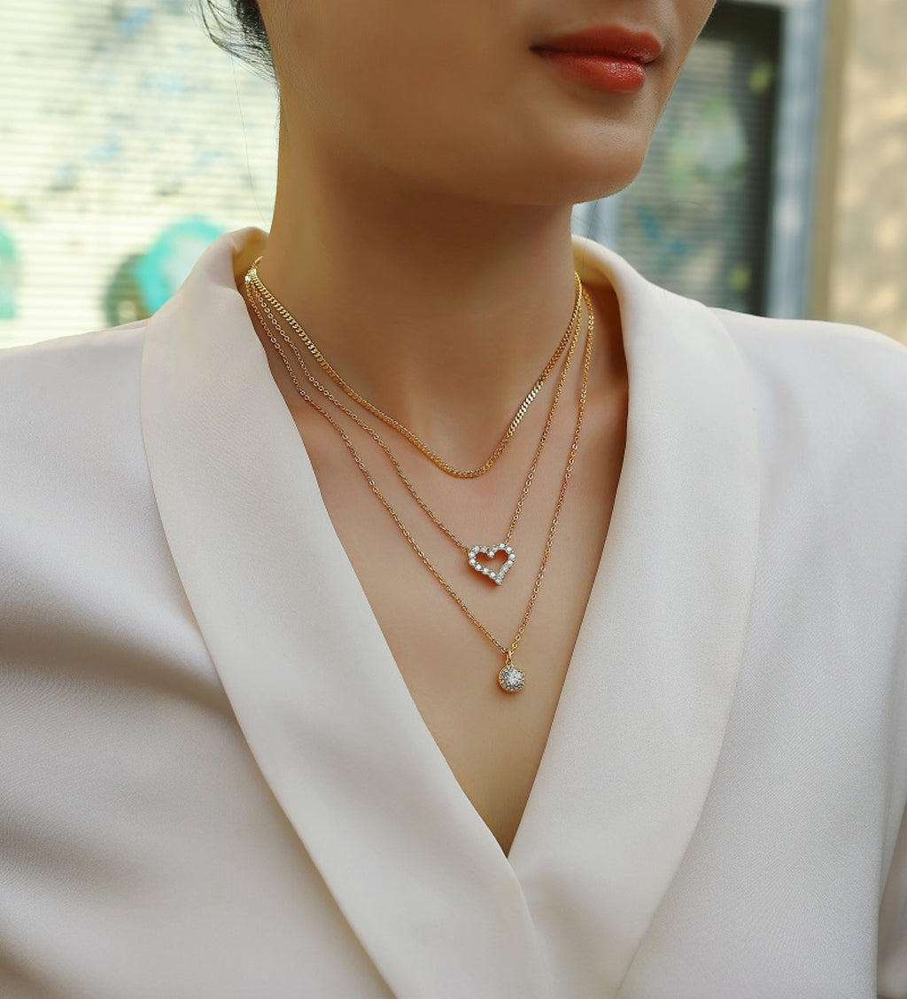Harmony Moissanite Layered Heart Necklace in Gold-Tone Sterling Silver