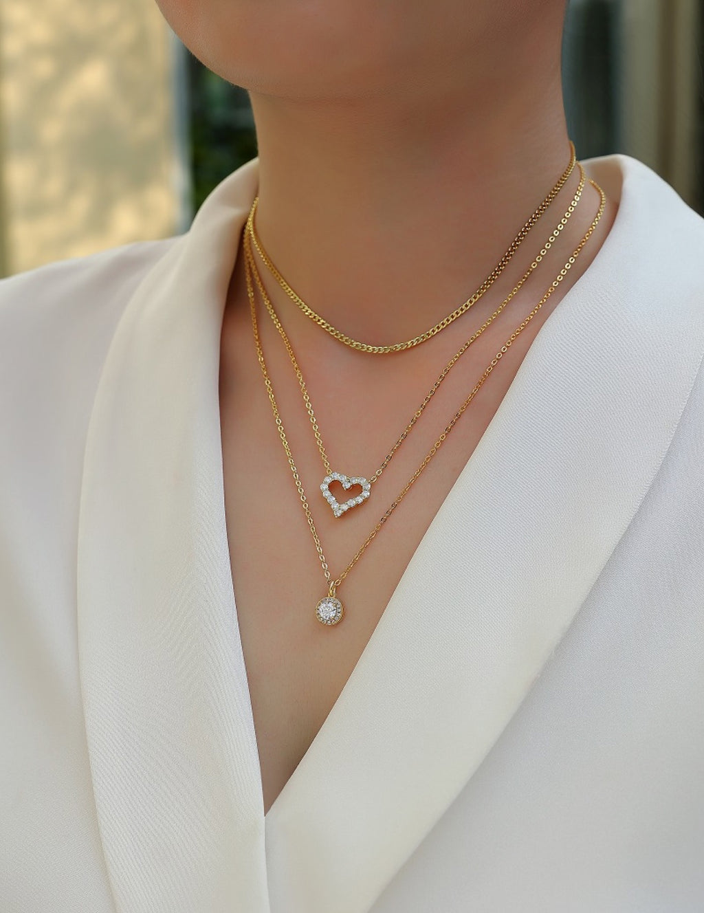 Harmony Moissanite Layered Heart Necklace in Gold-Tone Sterling Silver