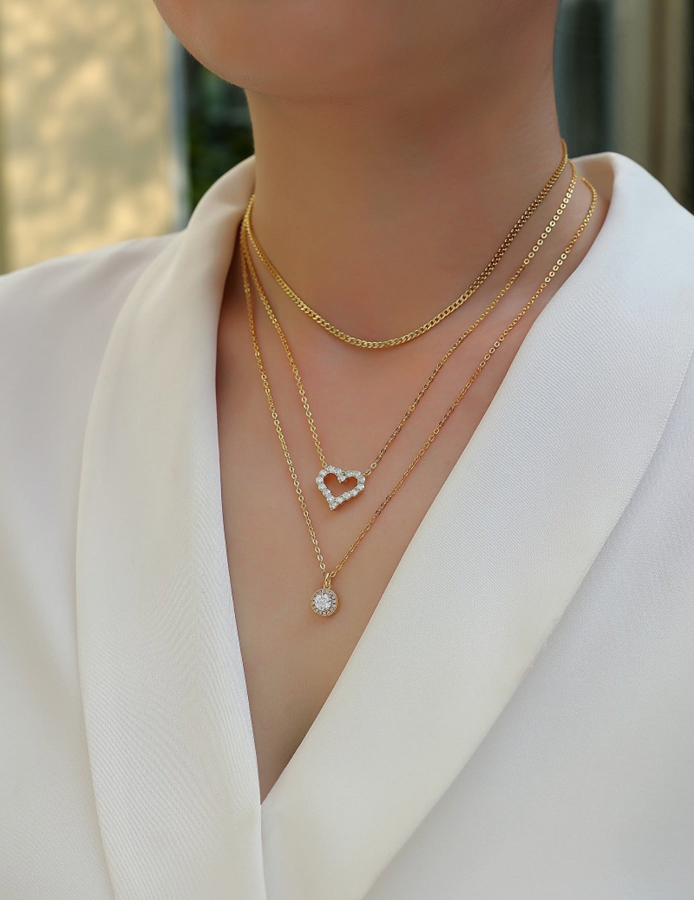 Harmony Moissanite Layered Heart Necklace in Gold-Tone Sterling Silver