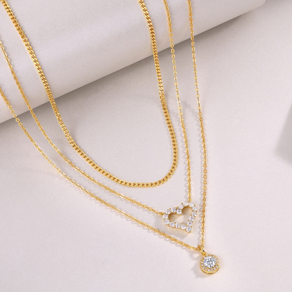 Harmony Moissanite Layered Heart Necklace in Gold-Tone Sterling Silver