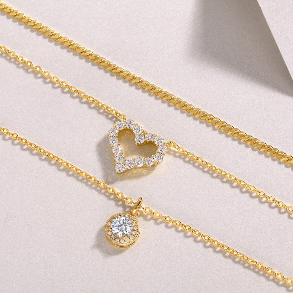 Harmony Moissanite Layered Heart Necklace in Gold-Tone Sterling Silver