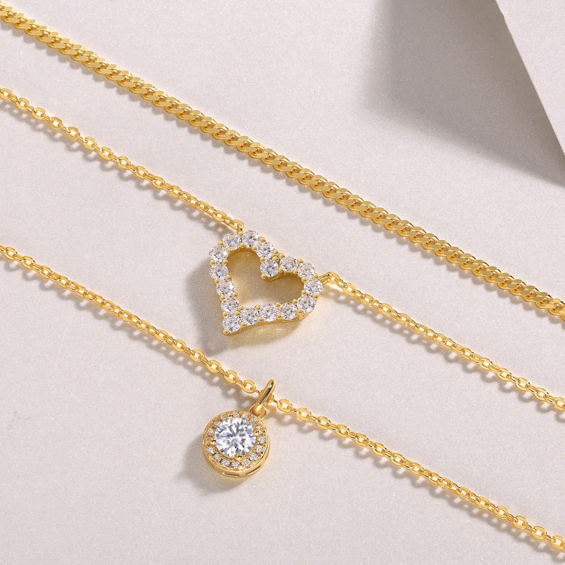 Harmony Moissanite Layered Heart Necklace in Gold-Tone Sterling Silver